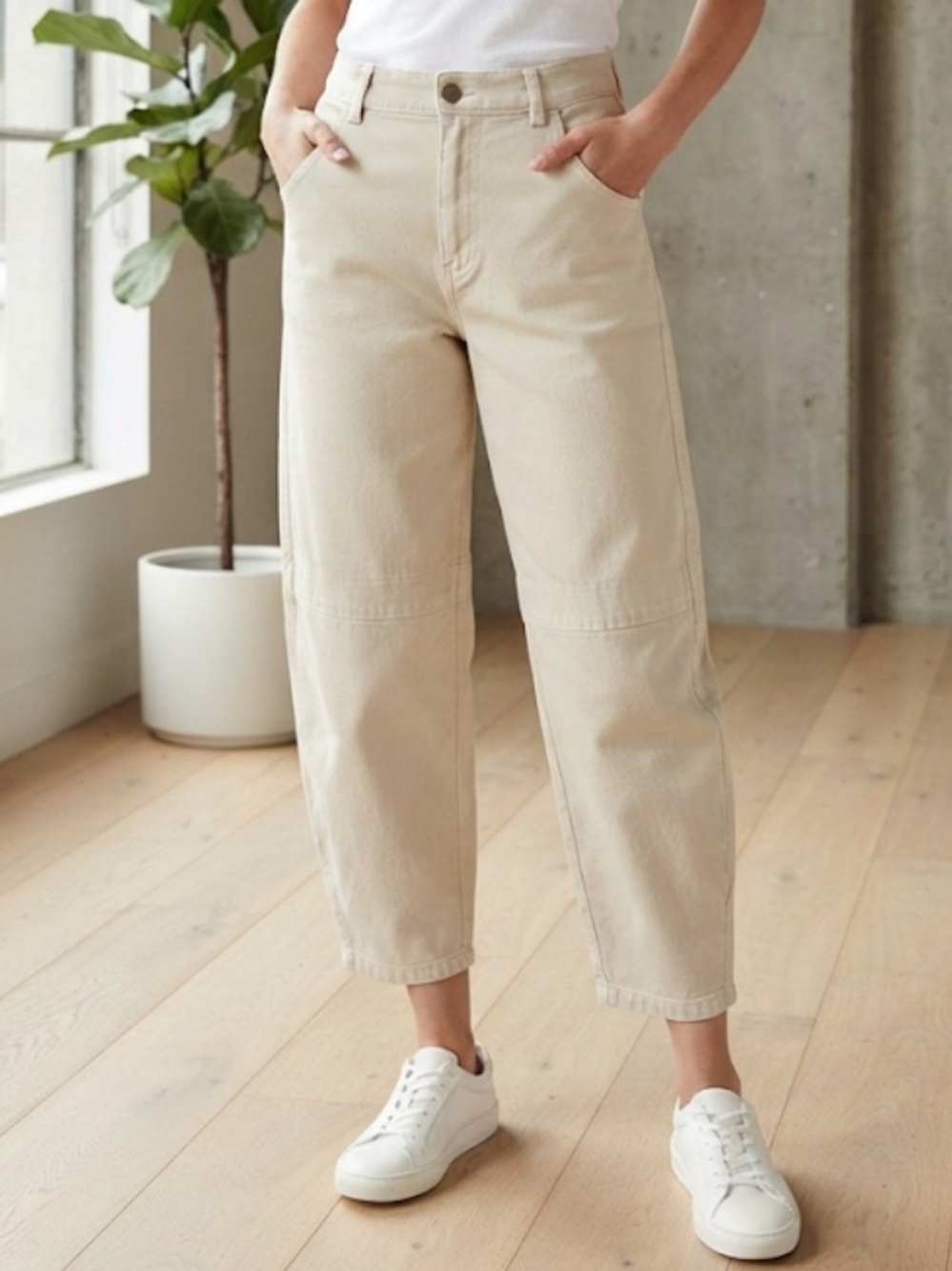 YOUNG FABULOUS & BROKE Khaki Cropped Barrel Leg Pants Large